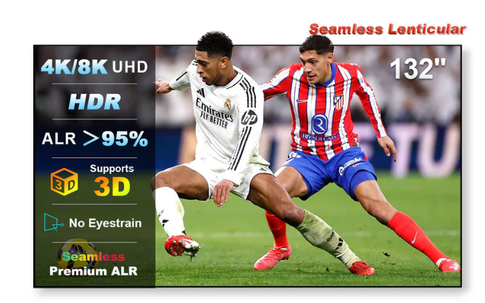 132-inch seamless lenticular projector screen showing sports content